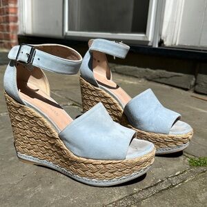 Stuart Weitzman Sohojure Suede Light Blue ankle strap platform Wedges